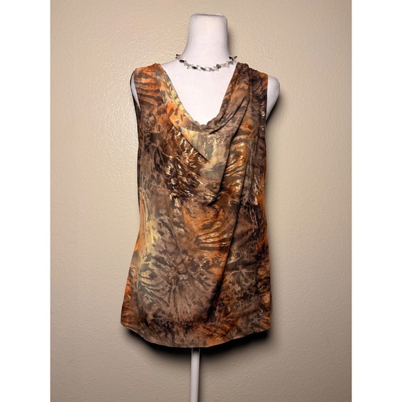 Shannon Ford New York Tops - Y2K Shannon Ford New York Abstract Animal Print Cowl Neck Metallic Gold Top #10